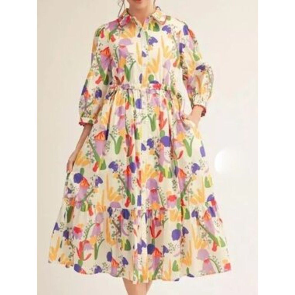 JODIFL Style 50231 Everyday Petals Floral Midi Dress Sz M